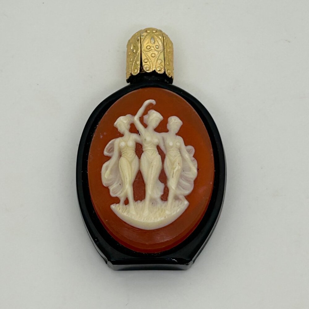 Vintage Three Graces Cameo Perfume Bottle Resin Black Glass Made in Austria READ - Picture 2 of 16